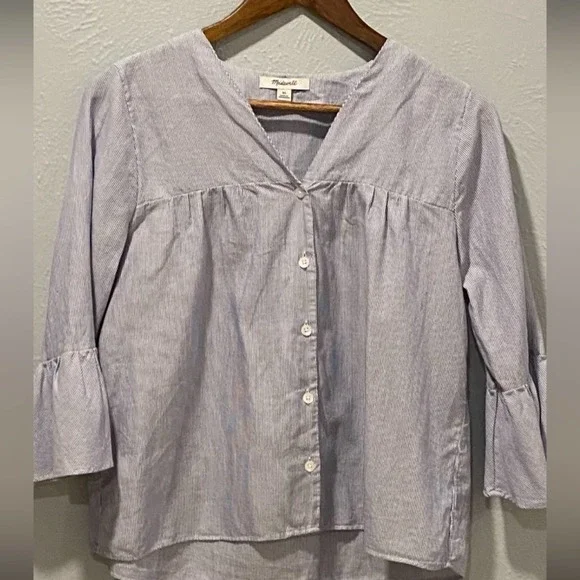 Madewell Veranda Bell-Sleeved Shirt Striped Blouse Womens XS - Picture 4 of 8